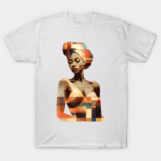 African Woman with African Pattern Black Pride T-Shirt